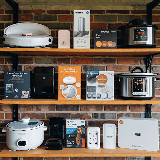 A shelf filled with best-selling products on Amazon