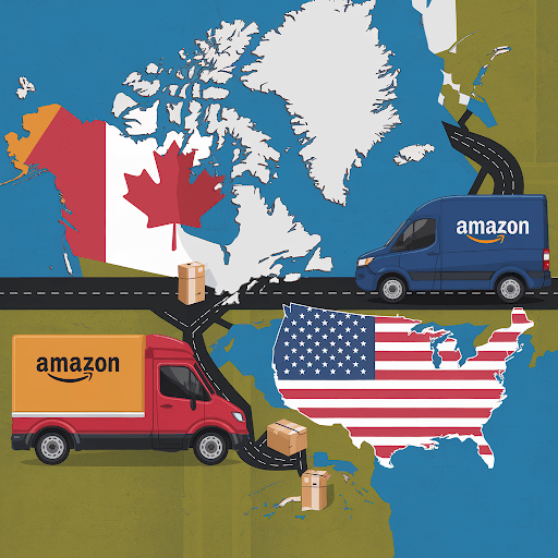 A digital illustration of a map with two countries: Canada and the United States