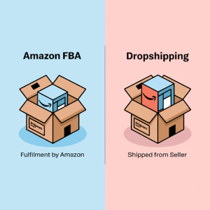 An illustration comparing Amazon FBA (Fulfillment by Amazon) and Dropshipping