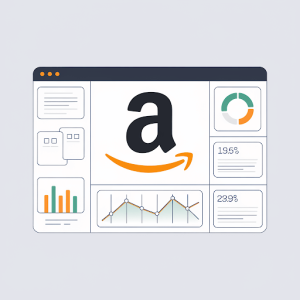 An illustration of a screen with an Amazon logo on the dashboard.