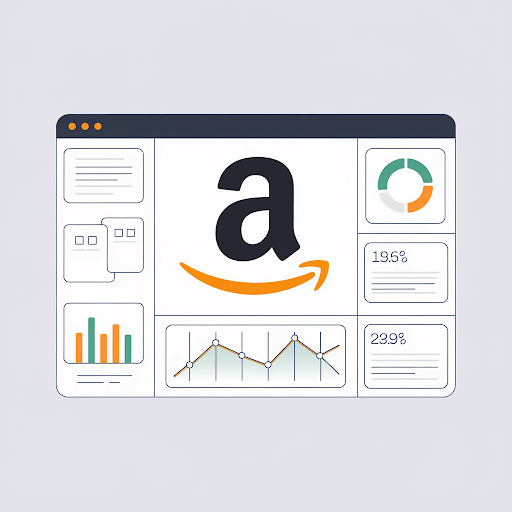 An illustration of a screen with an Amazon logo on the dashboard.