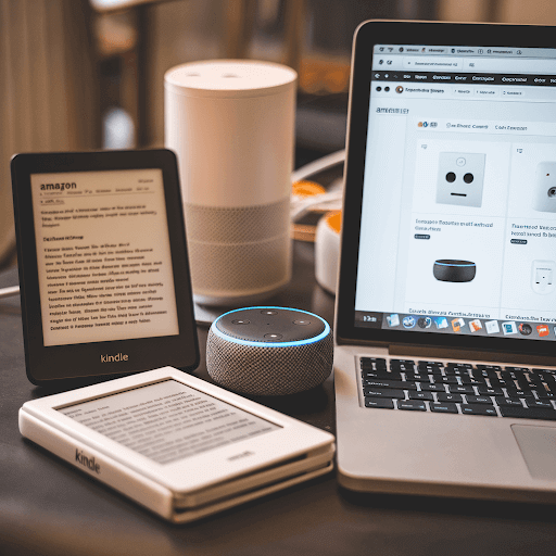 A table with various Amazon products