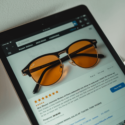Amazon listing with a high-quality photo of a pair of sunglasses