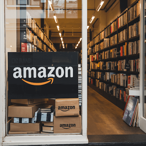 bookstore with the Amazon UK logo on a sign outside