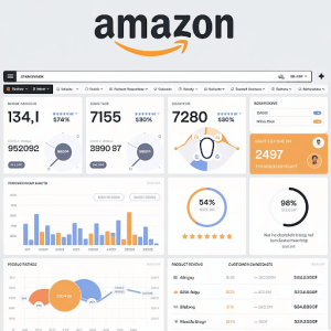 A screenshot of a dashboard with an Amazon logo at the top.